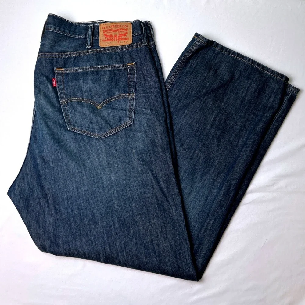 Levis Mens 527 Slim Bootcut Jeans Size 42x30 Dark Wash Blue Cotton Denim Classic